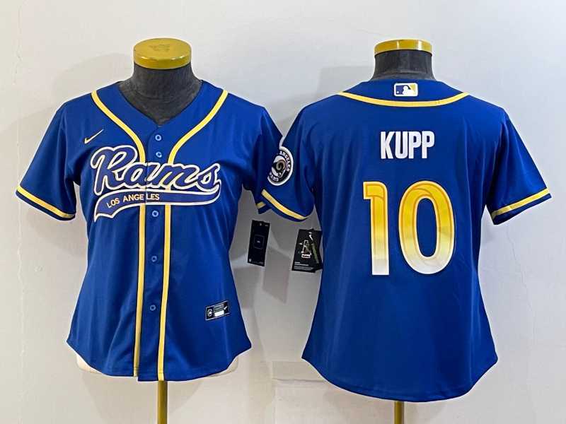 Women%27s Los Angeles Rams #10 Cooper Kupp Royal With Patch Cool Base Stitched Baseball Jersey->women nfl jersey->Women Jersey